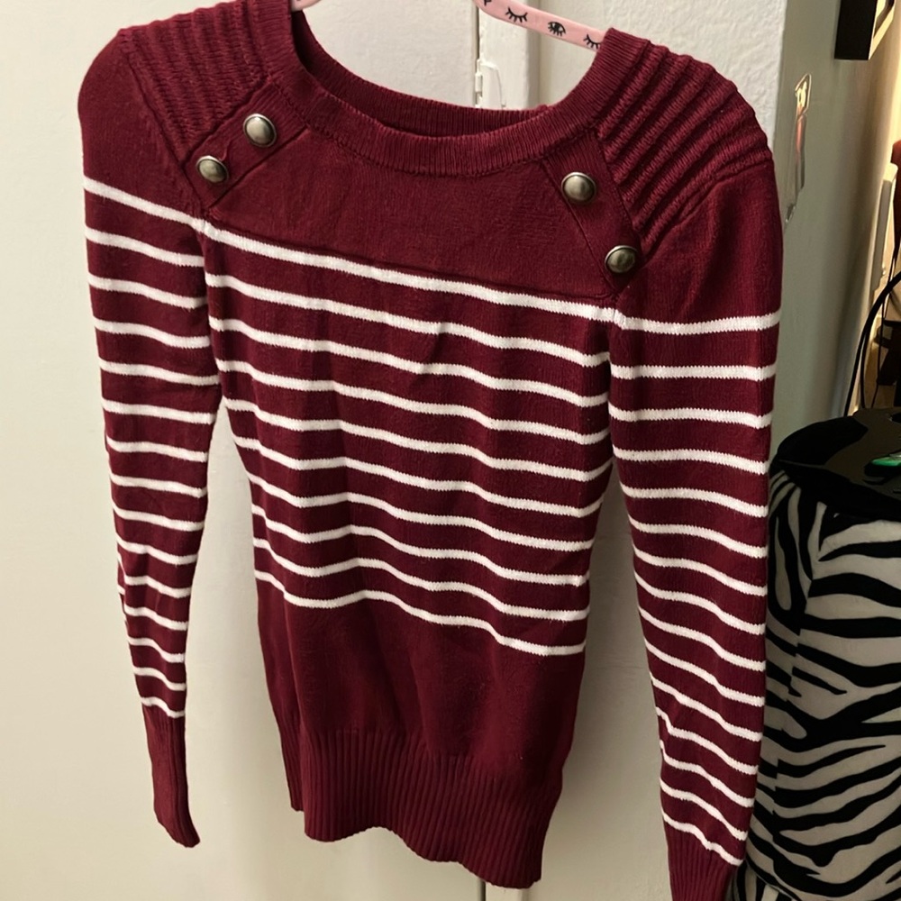 PattyBoutik Burgundy and White Striped Sweater